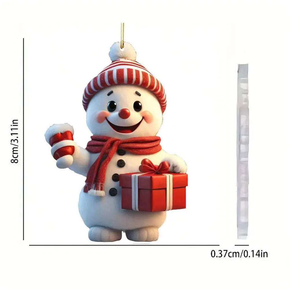 Snowman Christmas Tree Pendant Acrylic Xmas Tree Decoration with Lanyard Mini Christmas Decor Decorative for Window Fireplace