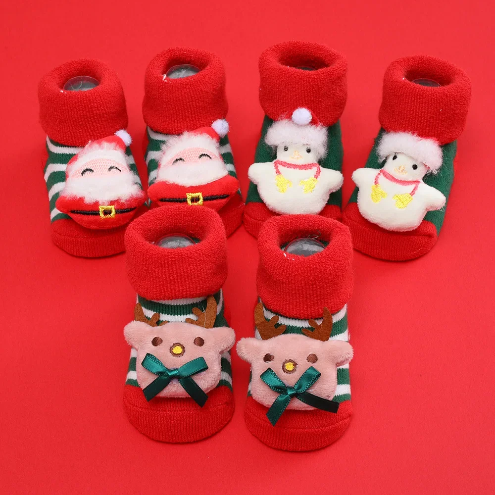 Weihnachtssocken, niedlicher Weihnachtsmann, Elch, für Neugeborene, rutschfeste Bodensocken, Jungen und Mädchen, Schuhe, Winter, warme Baby-Plüschsocke