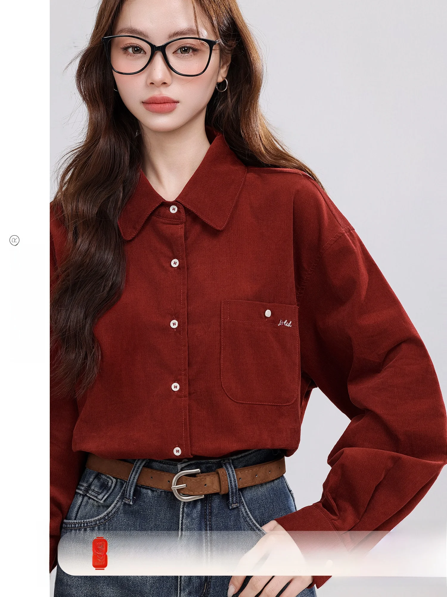 

Красная повседневная женская рубашка в стиле ретро с отложным воротником, универсальная, для работы и повседневной носки, осень-зима, новинка, хлопок, длинный рукав