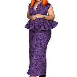African Outfits Women 2 Pcs Set African Print Sleeveless Blouse and Long Skirt Women Suit Plus Size African Clothes WY8049