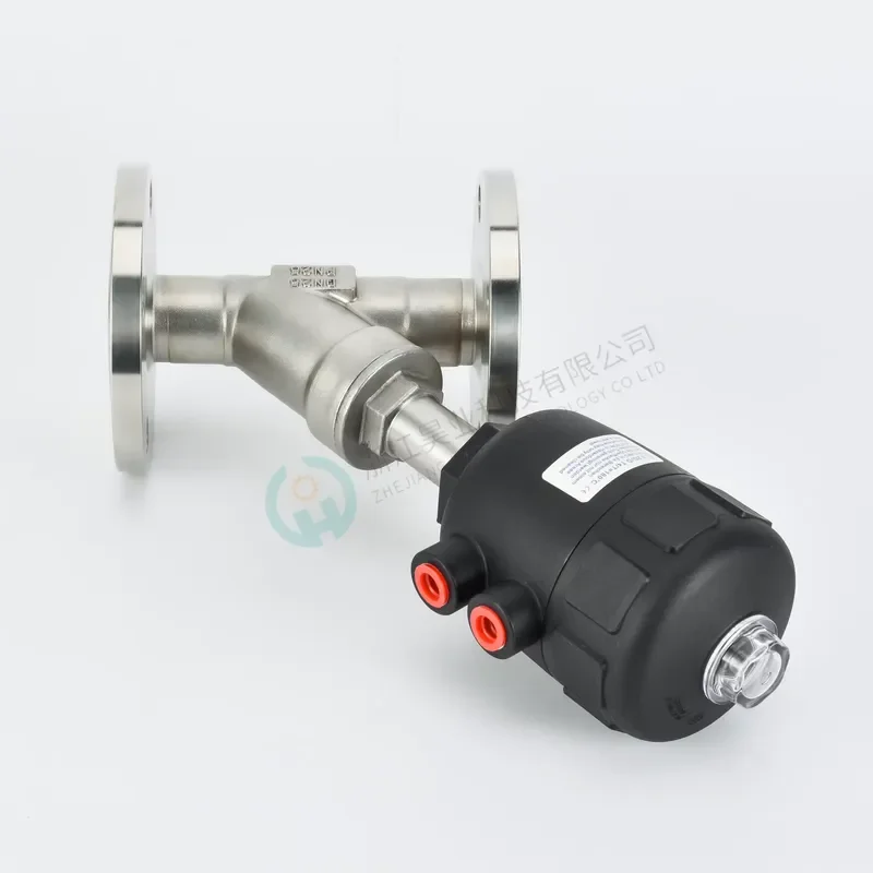 DN80 304 Stainless Steel Pneumatic Angle Valve Y Type Flanged Globe Valve for Medium High Temperature Steam Control with 5