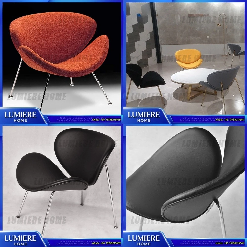 

Modern Nordic Bean Bag Lounge Chair for Living Room Office Hotel Lobby Metal Frame Fabric Upholstered Lounge Chair