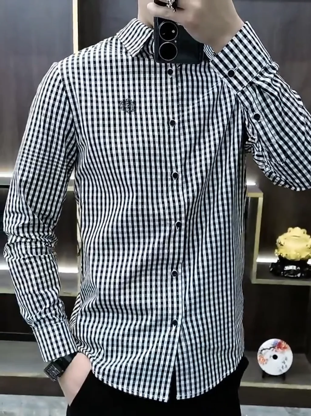 

Мужская повседневная приталенная рубашка в клетку для делового стиля, модная городская, молодежная, осенняя, не требующая глажки