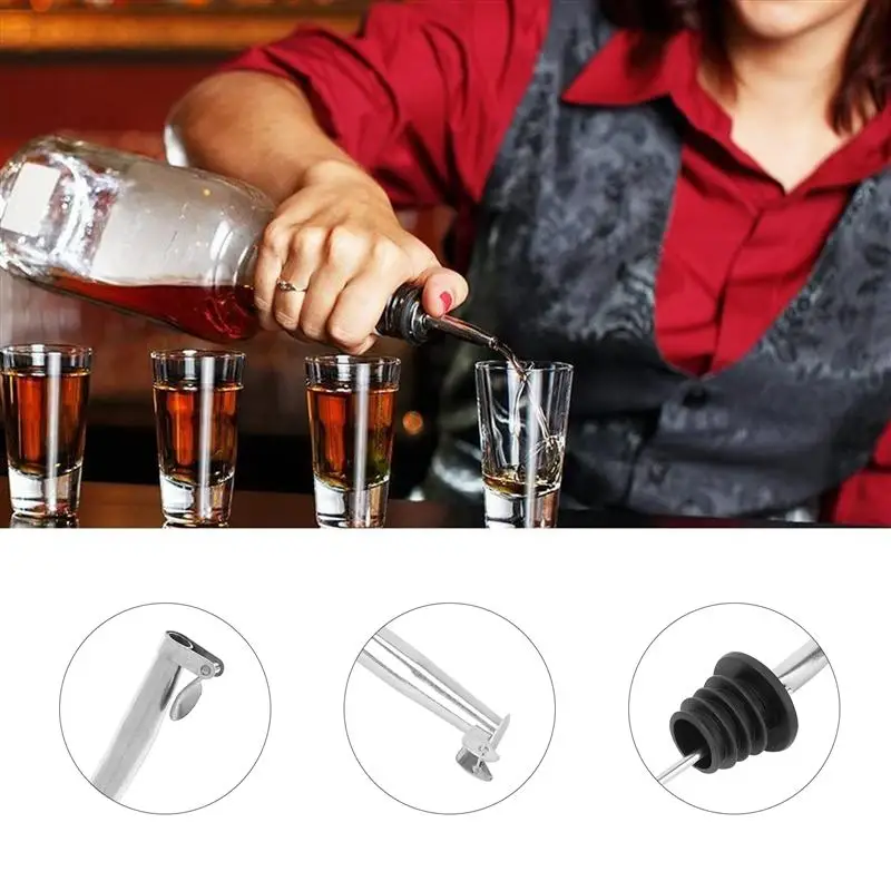 Aço inoxidável Pourer Garrafa com Tampas, Azeite Livre Flow Pourers, Vinho Dispenser Bico, Capas e Rolhas, 6PCs