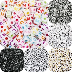 6x6mm Black Gold Color Square Letter Beads Random Mixed Alphabet Acrylic Loose Beads For DIY Children's Jewelry Making Crafts