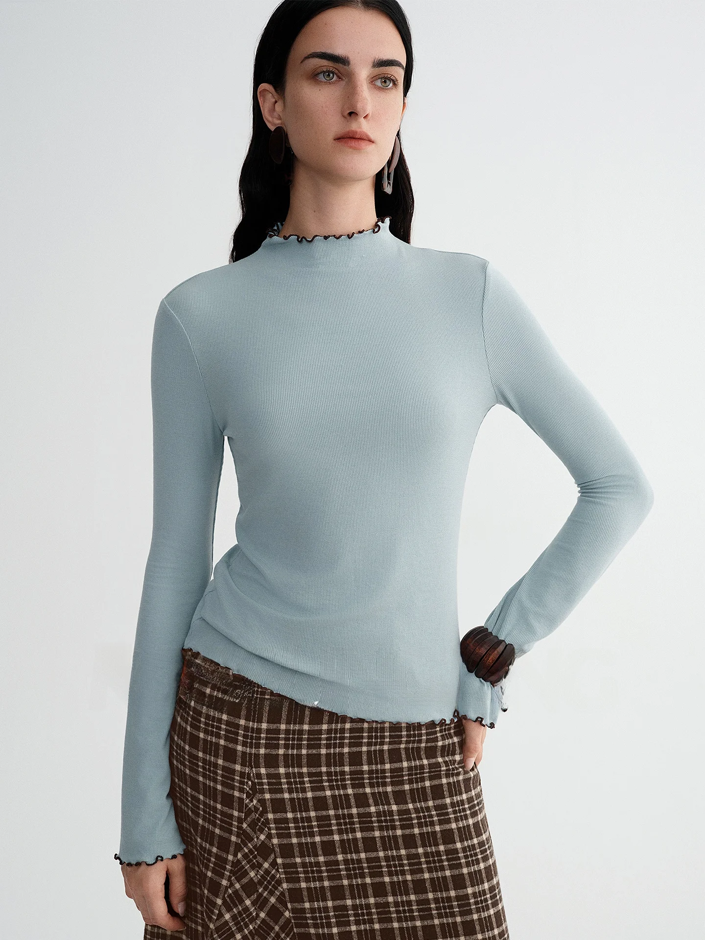 

Comfortable Modal Silk Base Top RoseLingLing Sensation Special Edition Color Blo Long Sve Casual Fit Office Wear