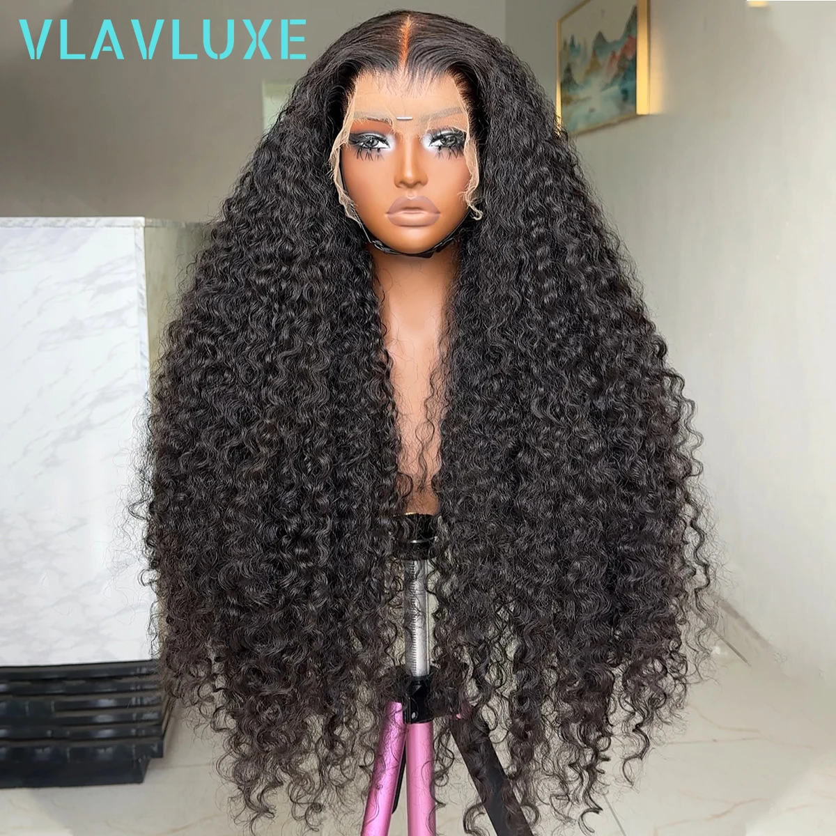

400 Density Kinky Curly 32 Inch Wigs Glueless Human Hair Brazilian 13x4 HD Lace Frontal Wig Natural Color PrePlucked Remy Wigs