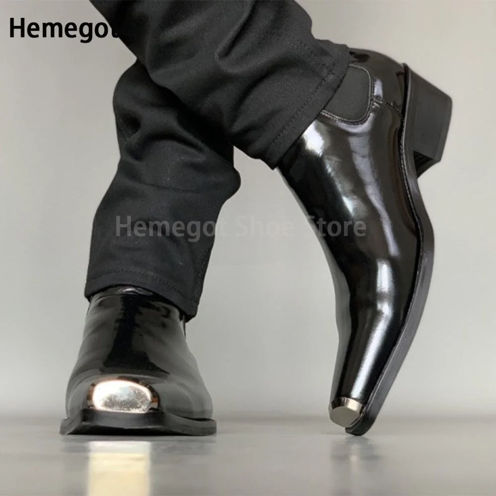 Botas Chelsea de cuero genuino con punta de hierro cuadrada para hombre, zapatos informales, hechos a mano, de negocios británicos