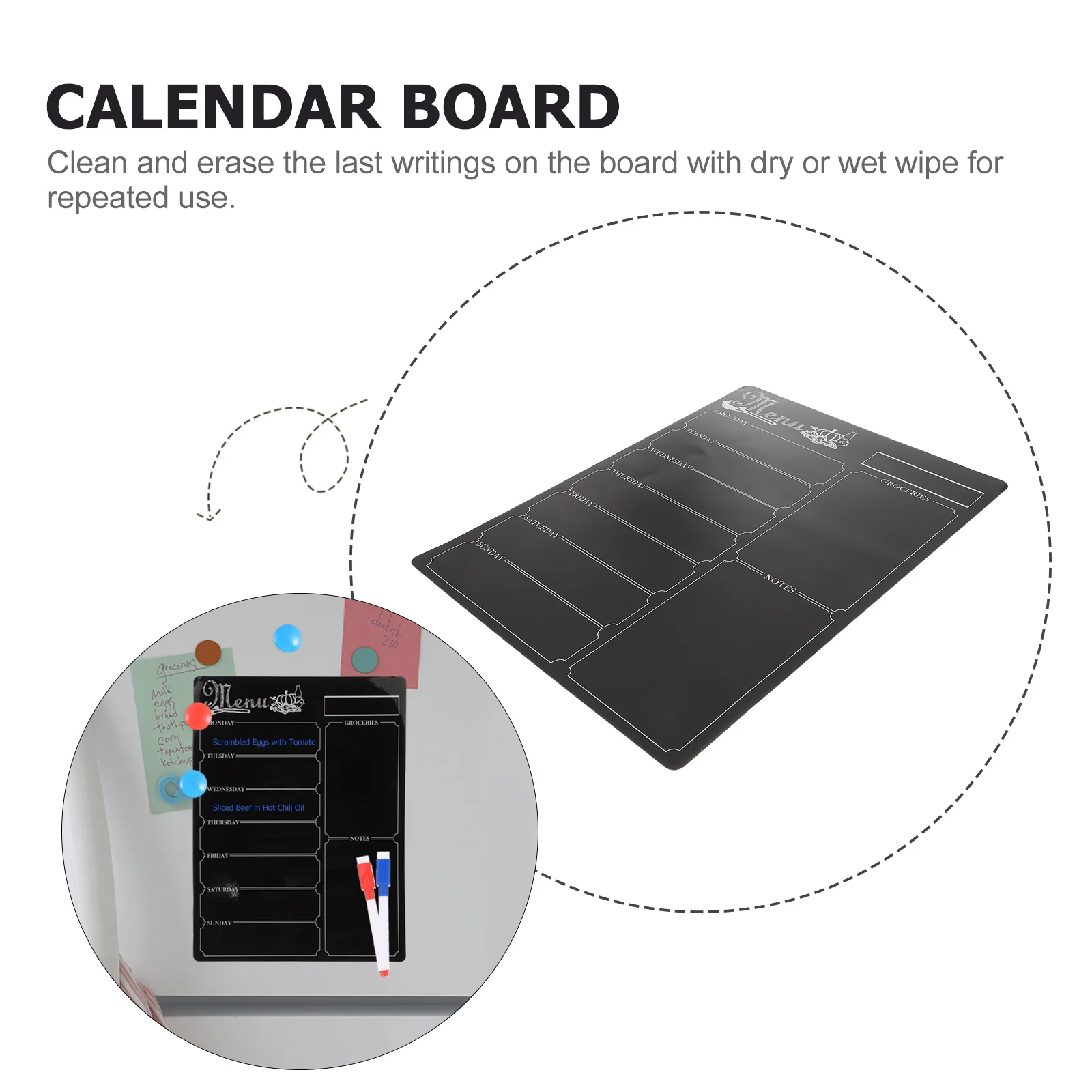 Reusable Weekly Schedule Planner Refrigerator Chalkboard Note Calendar Dry Erase Magnetic Board Organizer Menu Board (Black)