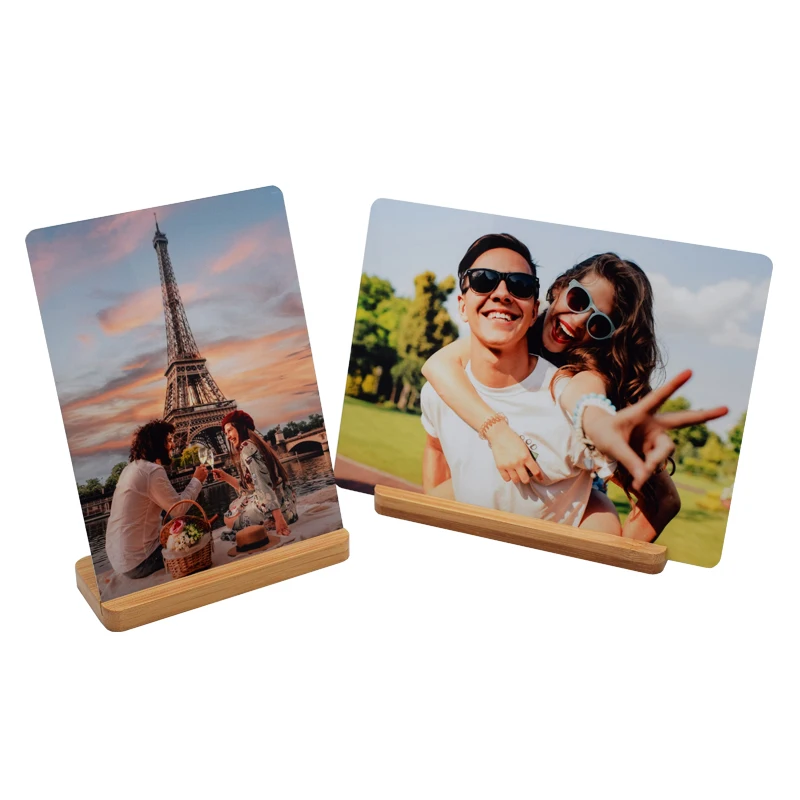 Free shipping 50pcs/lot 1mm thick Aluminum Photo frame Sublimation blanks aluminum photo frame Bamboo base