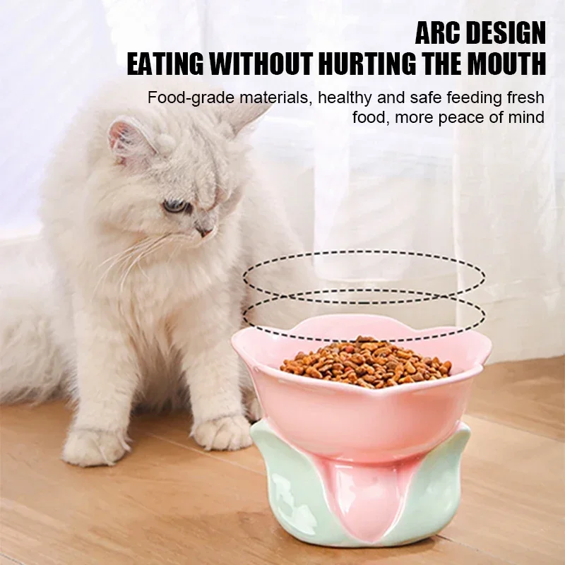 Cat Flower Bowl Raised Ceramic Pet Drinking Eating Feeders Small Dogs Elevated Non-slip Feeding Supplies Cats Puppy Products