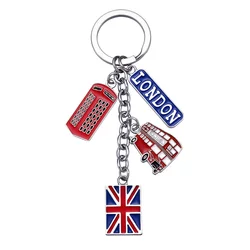Vintage British Style Union Jack Keychain UK Flag Metal Key Ring Travel Souvenir London Bus Commemorative Car Keyring Zinc Alloy
