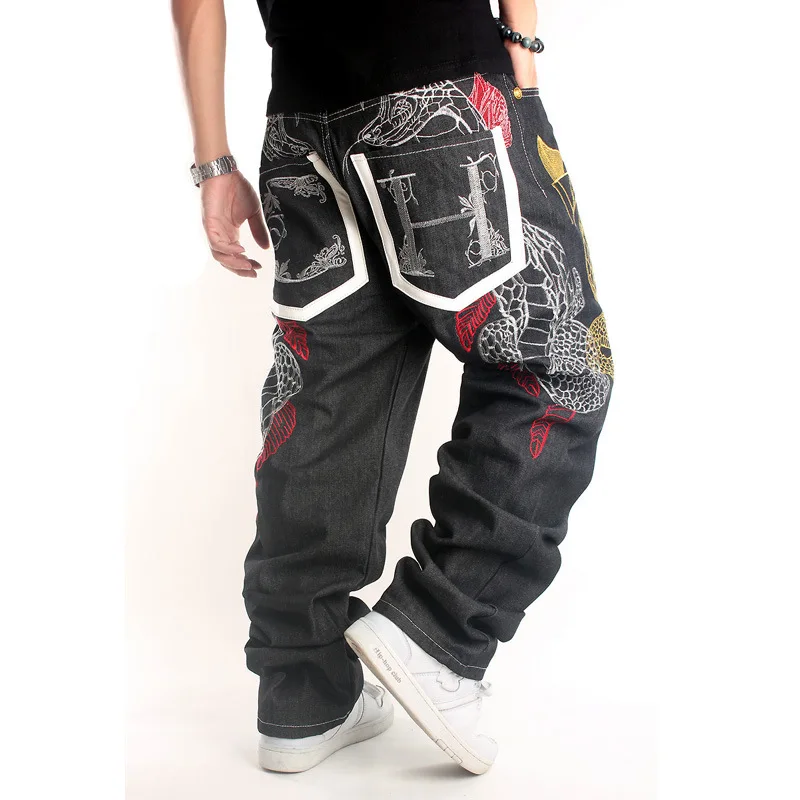 

Straight Full Length Jeans Men Jean Washed Denim Pants Zipper Fly Spliced Embroidery Mid Waist Distressed Pockets Casual