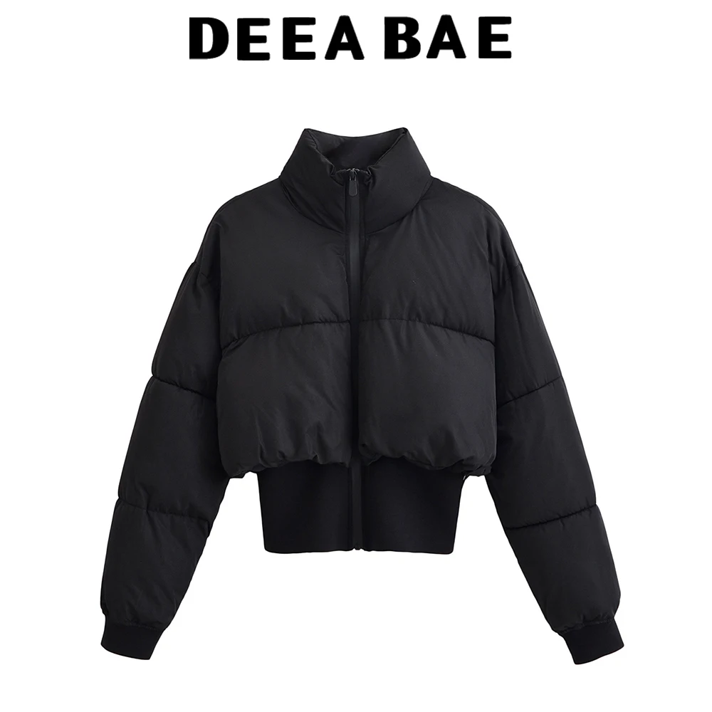 

DEEABAE осенняя новая женская одежда, простая повседневная короткая хлопковая куртка с воротником-стойкой и длинными рукавами на молнии