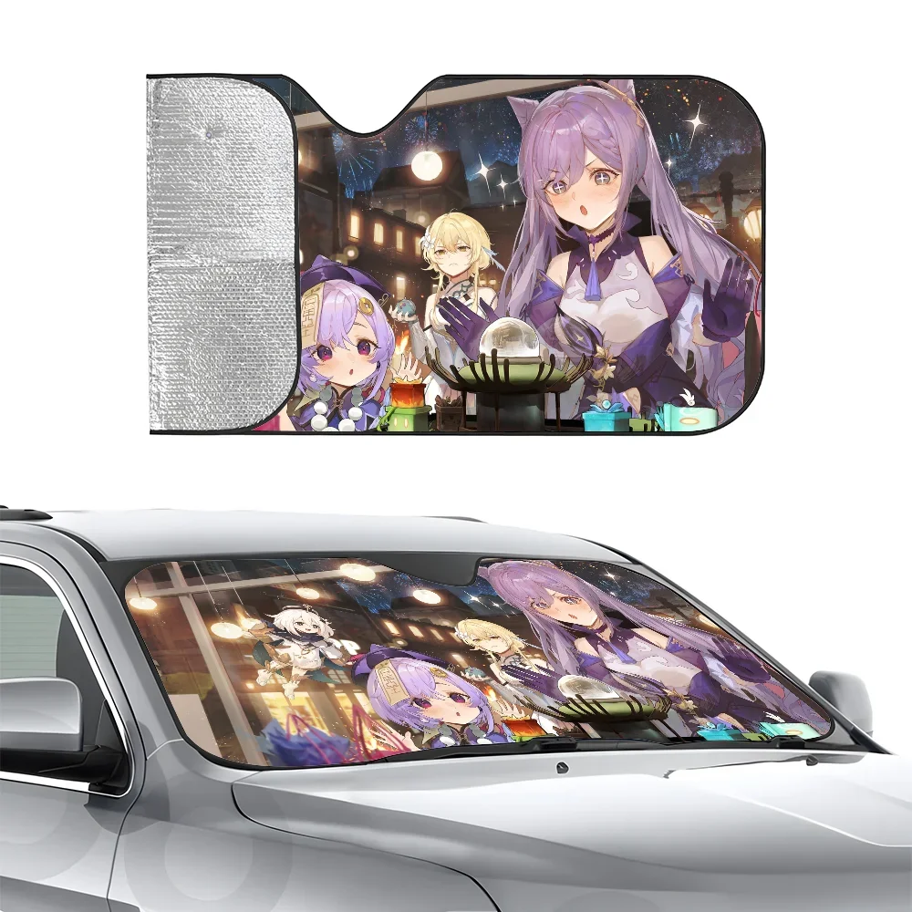 

Keqing Genshin Impact Car Sunsha Heat-insulating Aluminum Film Windshield Sunshas Blocks UV Rays Car Sun Visor Protector