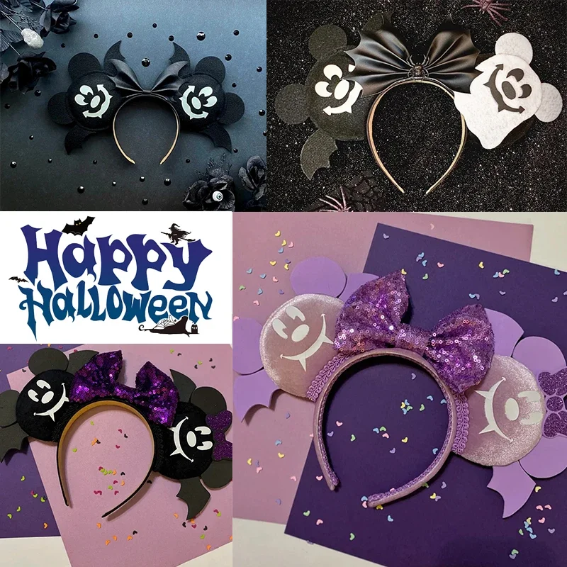 Disney Bat Mickey Ears Headband Women Happy Halloween Hair Bands for Girls Ghost Minnie Mouse Hairband Kids Bow Hair Accessories