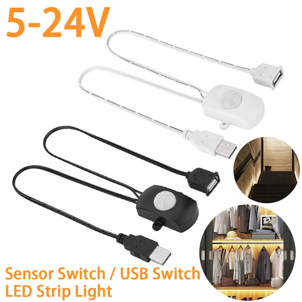 

USB PIR Motion Sensor Switch 5A DC 5-24V USB Interface Body Infrared Intelligent Sensing Detector Switch for LED Strip Light