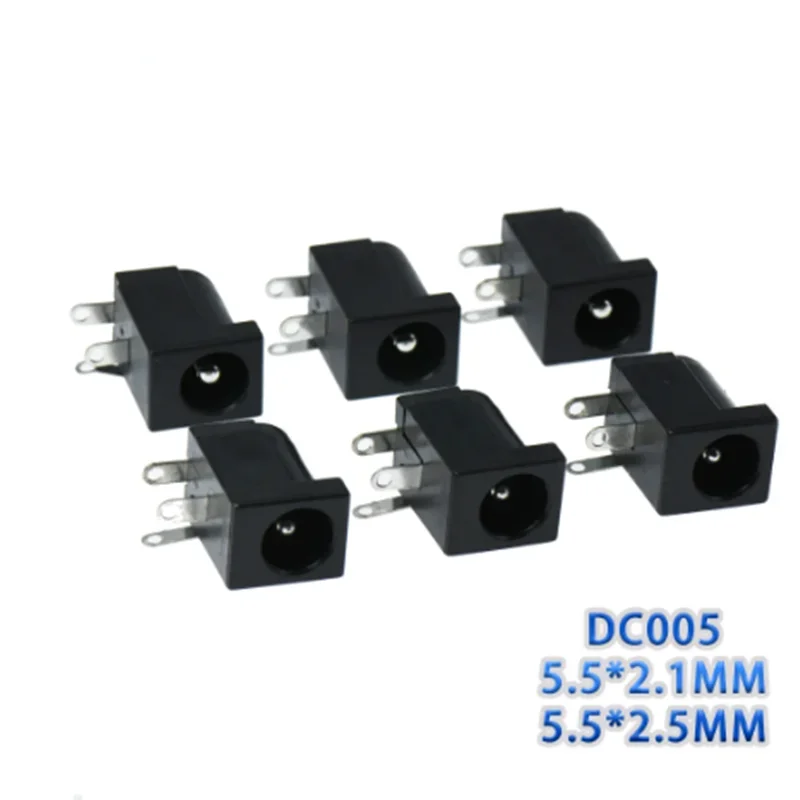 10PCS/Lot DC-005 Black DC Power Jack Socket Connector DC005 5.5*2.1mm 5.5*2.5 2.1 socket Round the needle