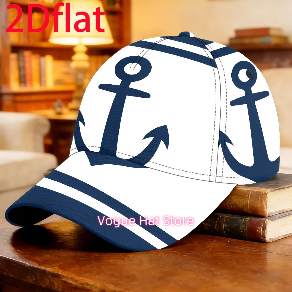 1pc Retro Nautical Anchor Baseball Cap Suitable for &, Blue & White Stripe Trucker Hat with Full Anchor Print, Lightweight Folda