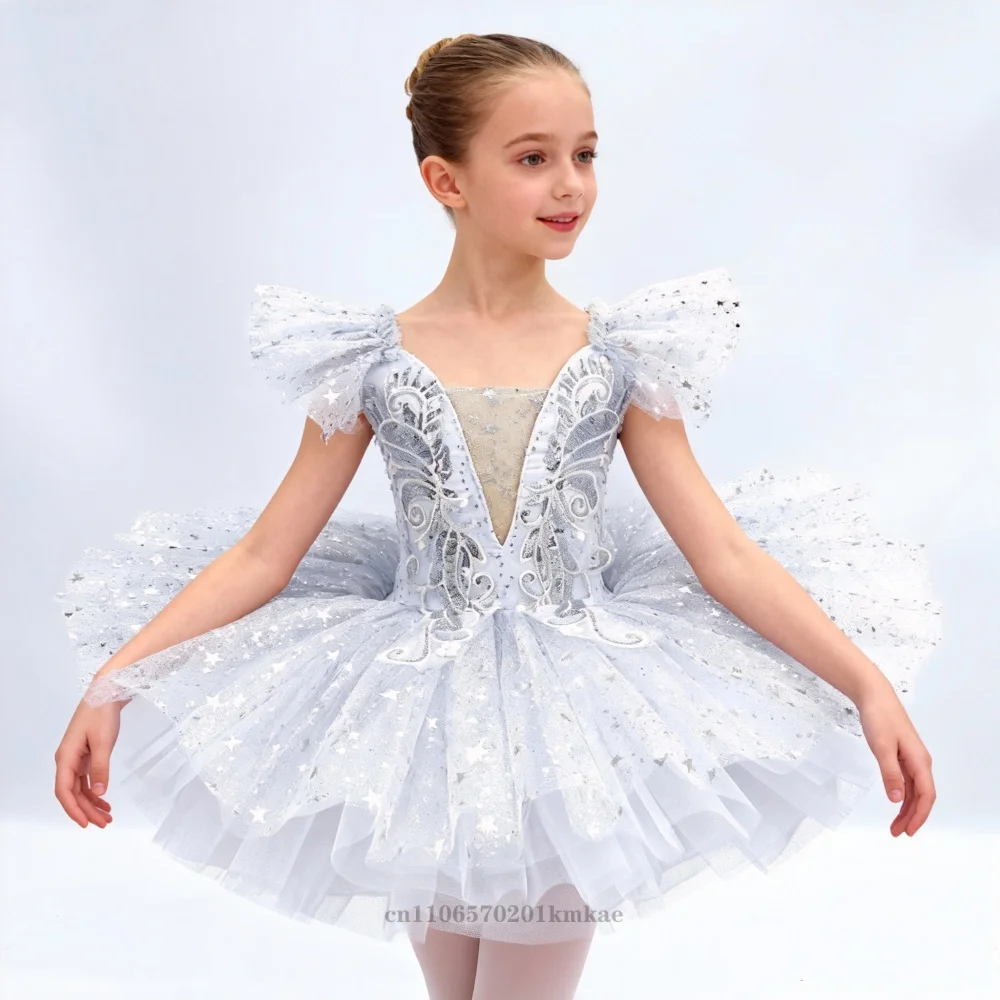 Sequin Ballet Dress Kids Performance Clothes Silver Girls Modern Dance Skirts Children Ballet Tutu Party Princess Dress Costumes image 3