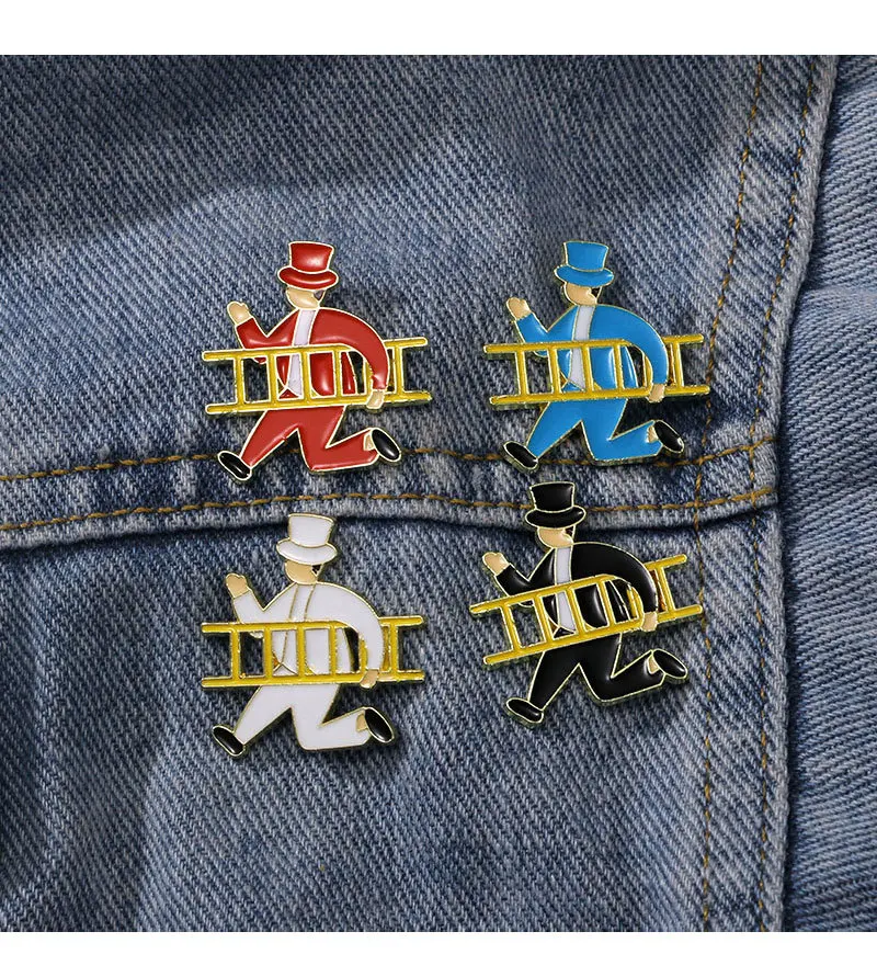 Abstract Ladder Gentleman Enamel Lapel Pin Vintage Running Figure Metal Badge Coat Backpack Retro Fashion Ornament