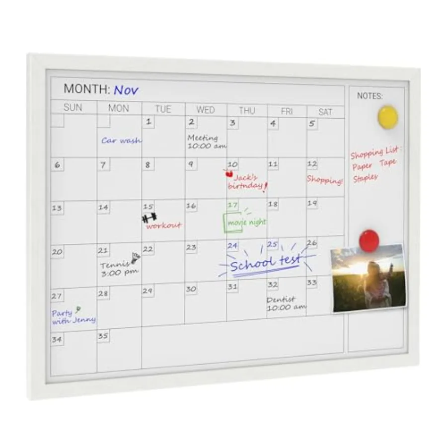 

Магнитный календарь-доска для стены с белой деревянной рамкой, 24*18 дюймов, декоративная доска-планировщик для офиса