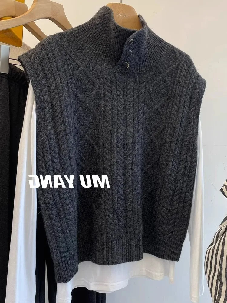 

Ele Вязаный жилет Svel Pure Color Lazy Sle Пуловер Топ Модный модный корейский свободный крой на пуговицах Обычная длина