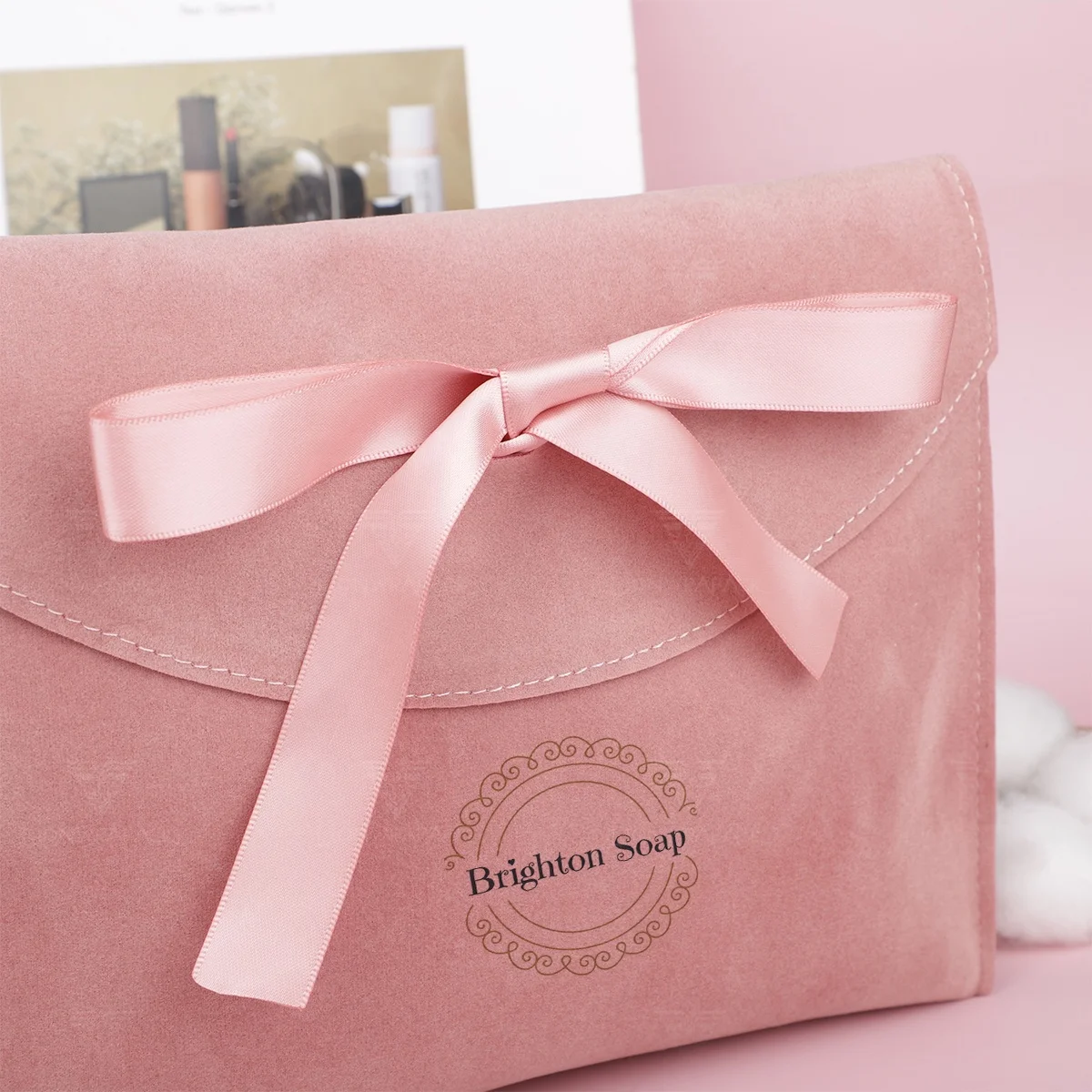 Imagem -02 - Luxo Rosa Envelope Jóias Bolsa Colar Brincos e Anel Bolsa de Armazenamento Superior Soft Velvet Gift Bracelet Bolsa Logotipo Personalizado