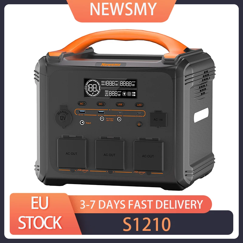 NEWSMY S1210 1200W 1102.5Wh Portable Power Station LiFeMnPo4 Battery 1.2 Hours Quick Charge PD100W Output 1200W Pure Sine Wave