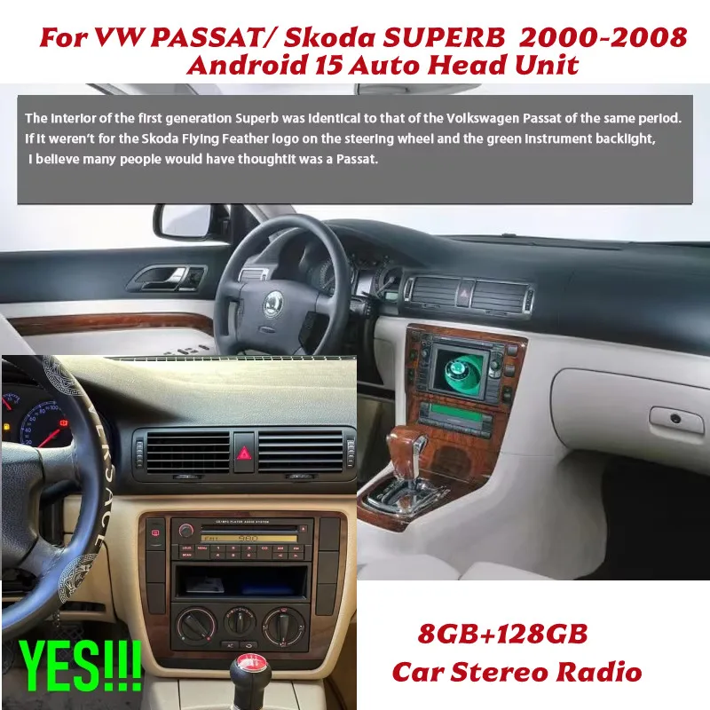 

9" Autoradio Multimedia Video Player For VW PASSAT/ Skoda SUPERB 2000-2008 Android 15 Car Stereo Radio Wireless Apple Carplay