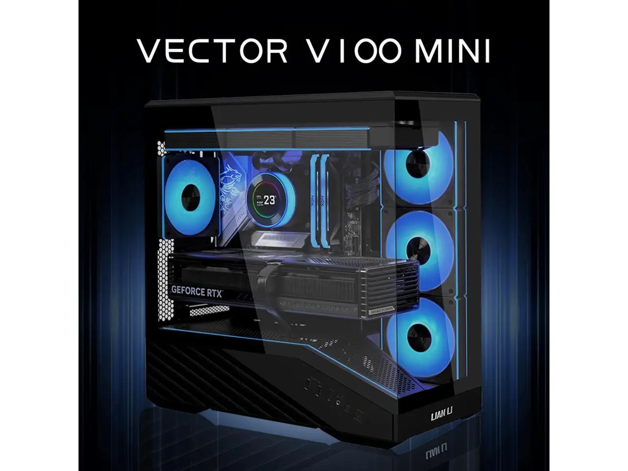 Lian Li VECTOR V100 MINI Micro Form Factor Compact PC Case, Pre-install 4 x 120mm ARGB PWM Fans, Panoramic Tempered Glass, Support Backet-Connect Micro-ATX, 415mm GPU, 360mm Radiator - Black(V100RMIX)