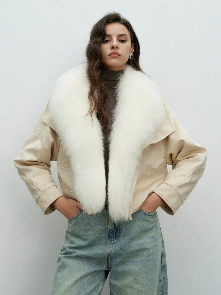 

MANMONA White Goose down Parka Coat Women's ort Sle Fur Collar Warmth Pure Color Ba Fur Korean Sle Commute Wind