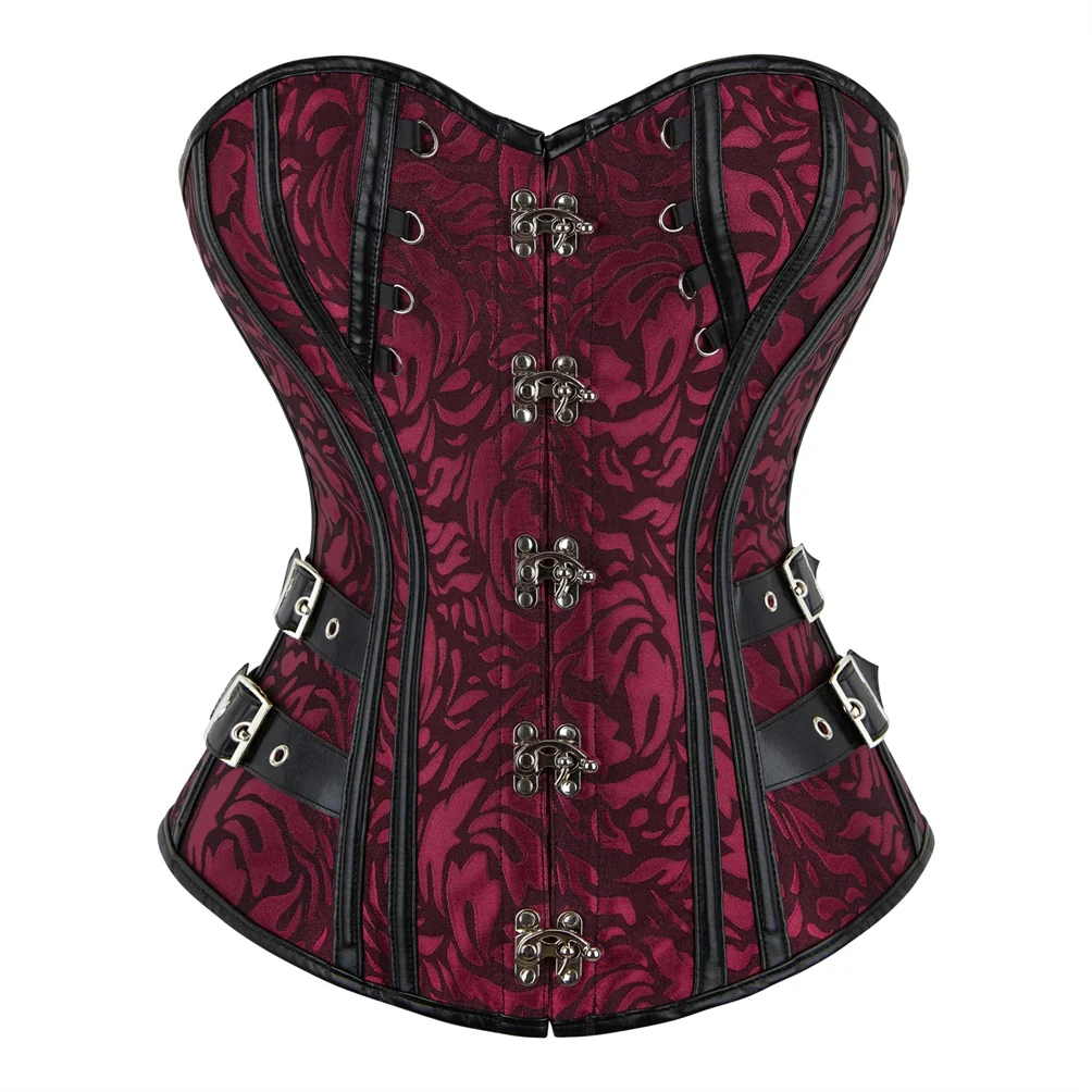 

Women's Gothic Corsets Steampunk Leather Corset Top Jacquard Bustier Pirate Basque Halloween Cosplay Costume Rave Party Outfit