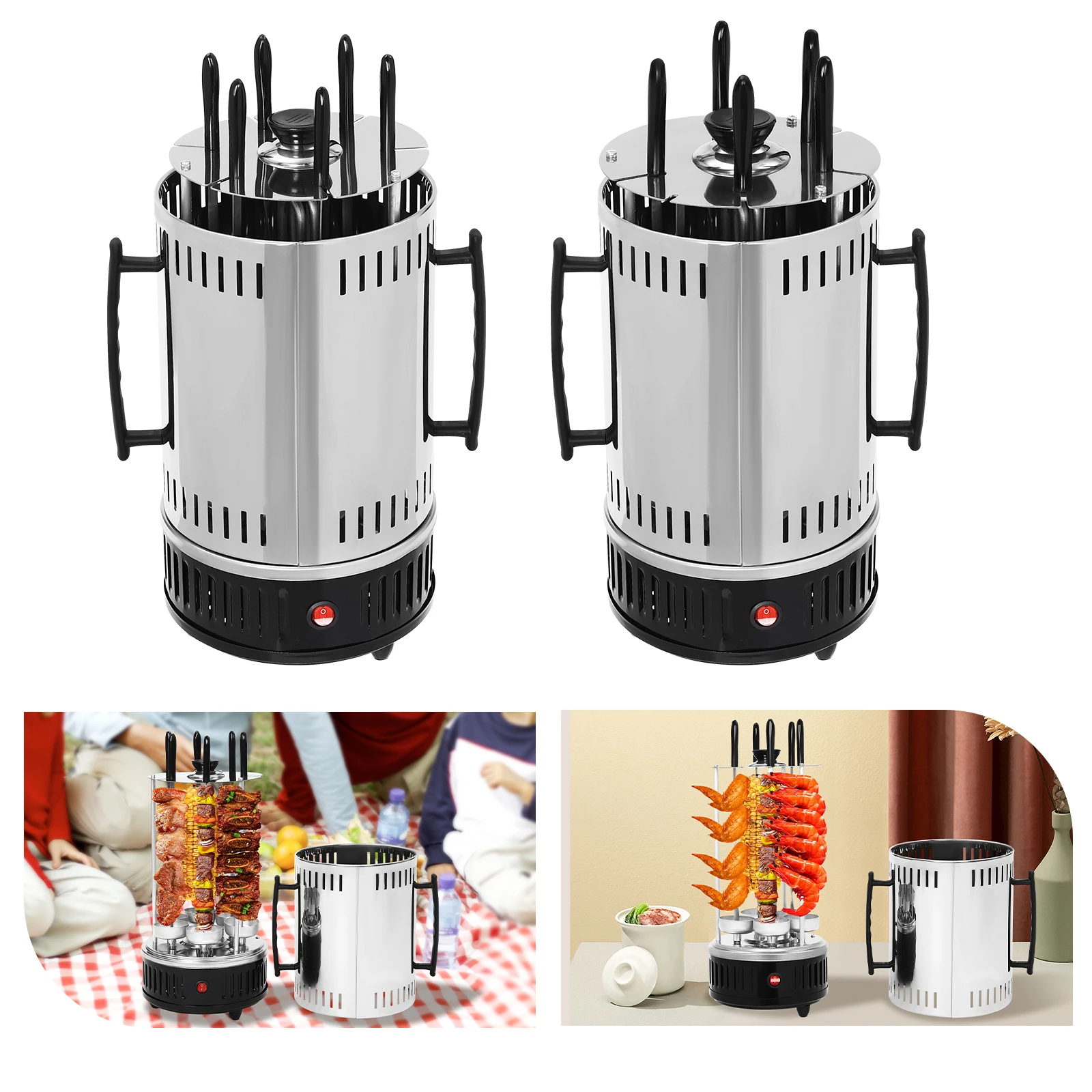 1000 W vertikaler Elektrogrill, elektrische rotierende Grillmaschine aus Edelstahl, automatischer Rotisserie-Grill für Kebobs, Shawarma BBQ