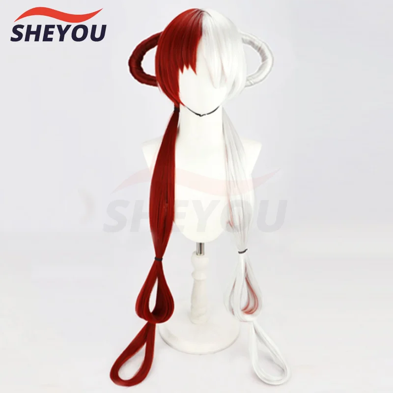 UTA Cosplay Wig Anime  RED UTA 100cm Long Half Red Half White Heat Resistant Synthetic Hair Wigs + Wig Cap