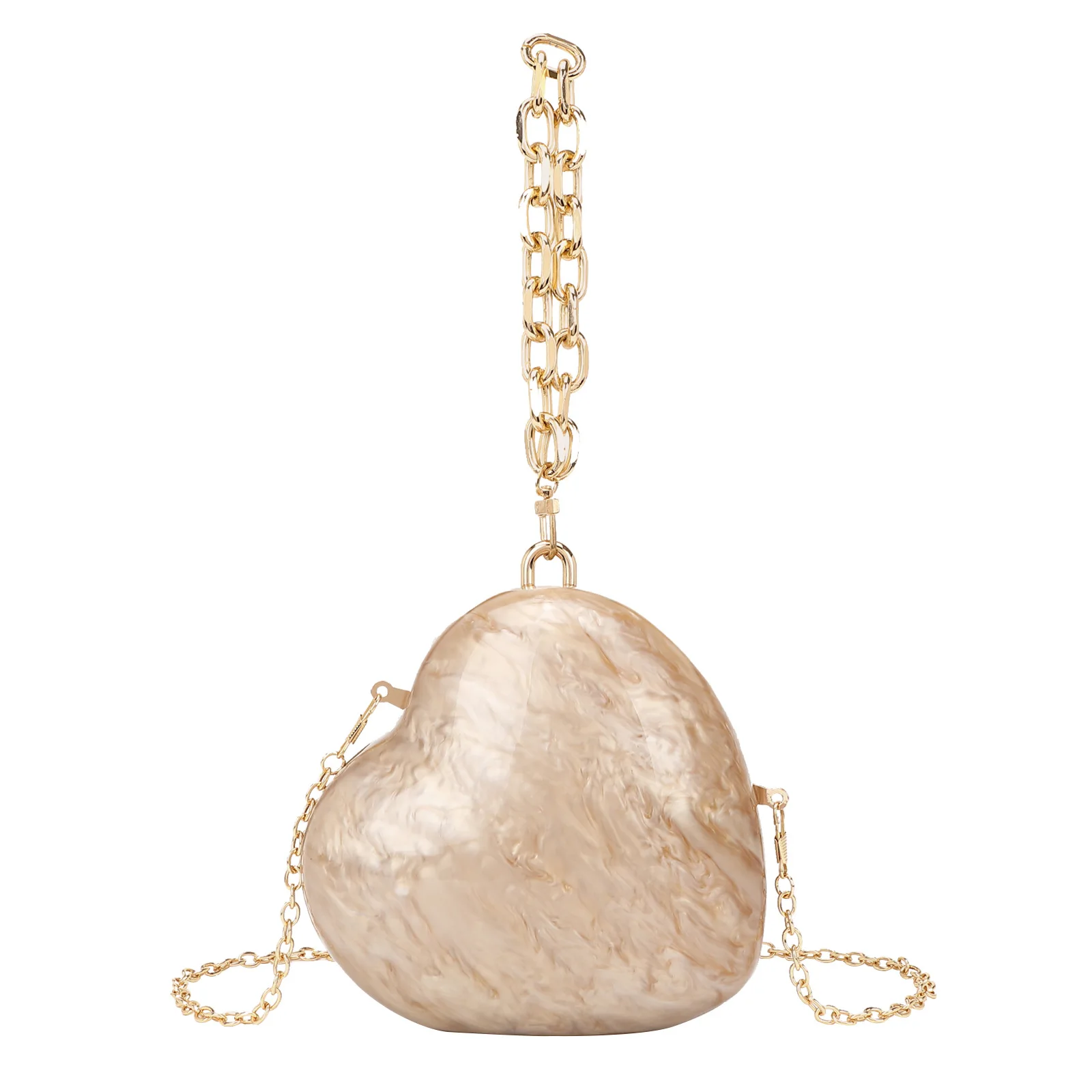 

New Fashionable Ladies' Love Heart Acrylic Evening Clutch with Thick Chain for Wrist or Crossbody Elegant and Chic