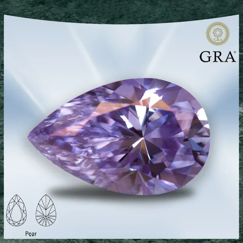 

Moissanite Stone Pear Shaped Light Purple Color VVS1 with GRA Certificate for Gemstone Charms Beads Top Jewelry Making Materials