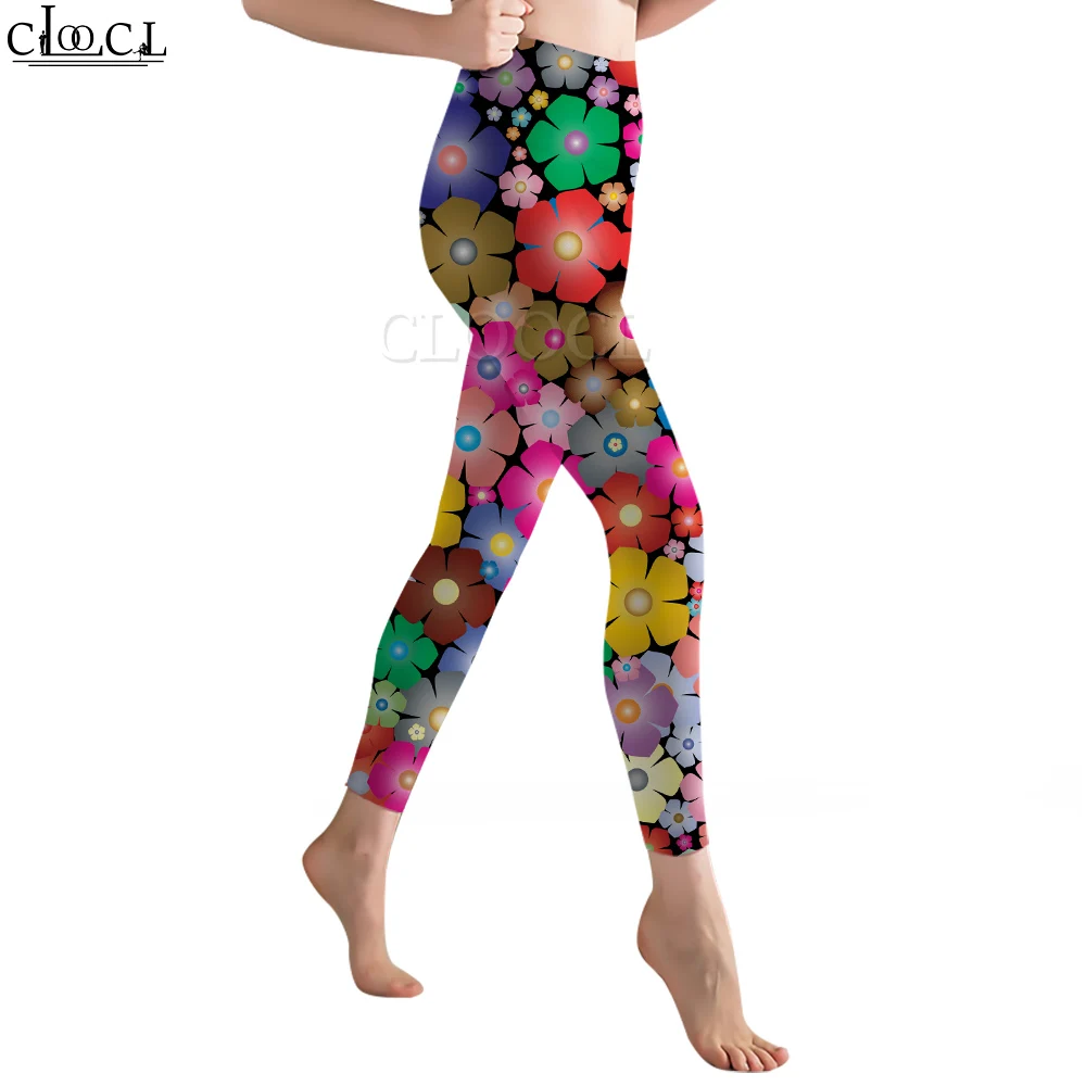 CLOOCL Pantaloni a vita alta stampati con fiori colorati da donna casual di nuova moda per pantaloni da yoga sexy da allenamento in palestra femminile