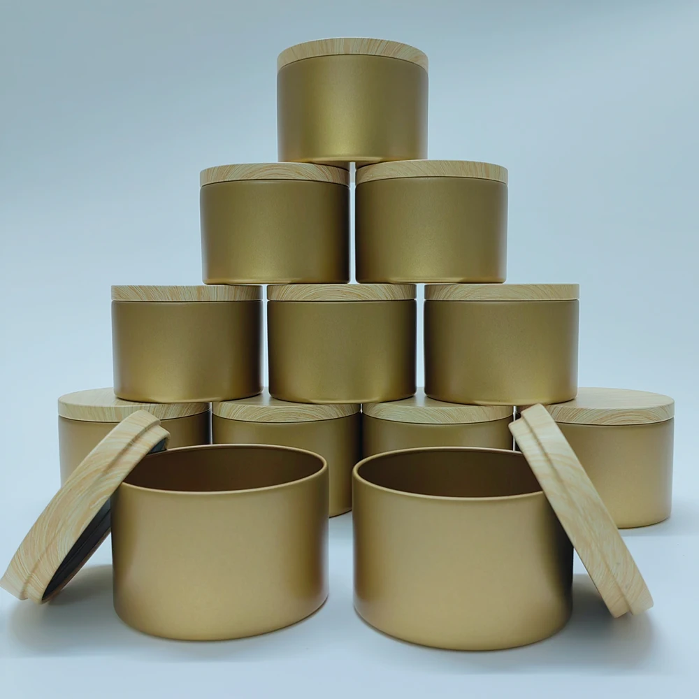 

8oz Luxury Candle Jars with Wood Pattern Lid Bulk Round Candle Container Tins Empty Candy Storage Box Cosmetic Pot