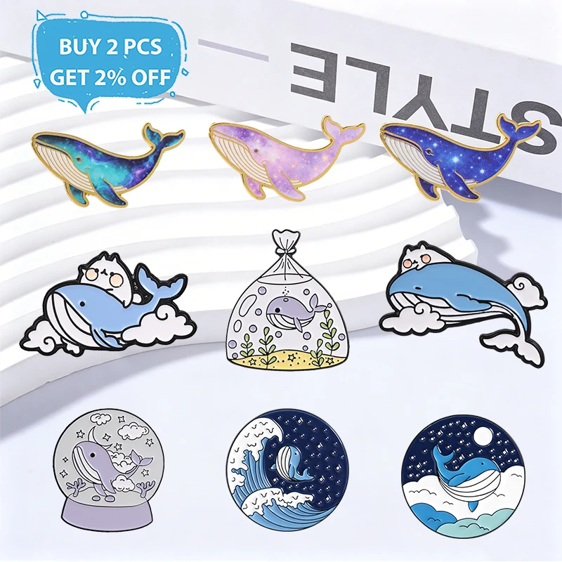 Cute Cartoon Whale Badge Colorful Ocean Animal Enamel Pins Fashion Lapel Metal Brooches Backpack Clothes Jewelry Gift for Friend
