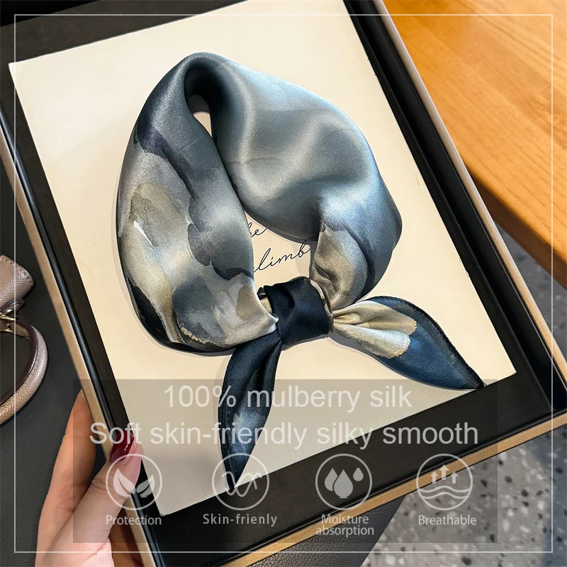 

100% Silk Scarf Peony Flower Pattern Square Scarves for Women Wrap Kerchief Mulberry Silk Bandana Fashion Headband Hijab