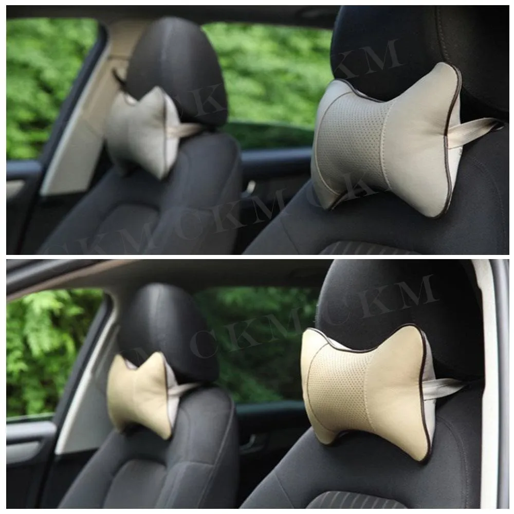 Car Neck Pillows Both Side Pu Leather 1pcs Pack Headrest For Head Pain Relief Filled Fiber Universal Car Pillow