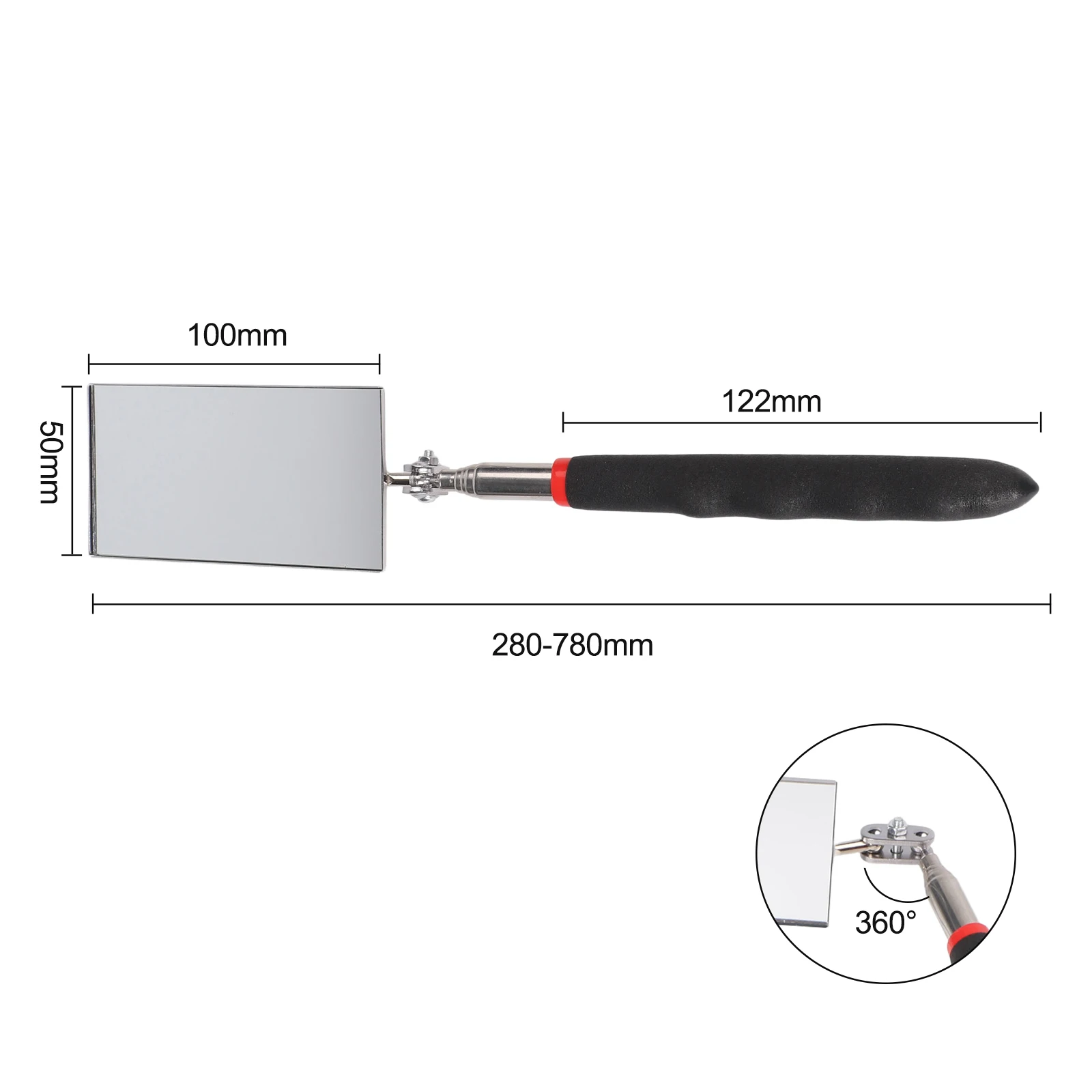 2PCS Telescoping Inspection Mirror Rectangle Mechanic Mirrors With Stainless Steel Handle For Hard To Reach Areas Tool Kit