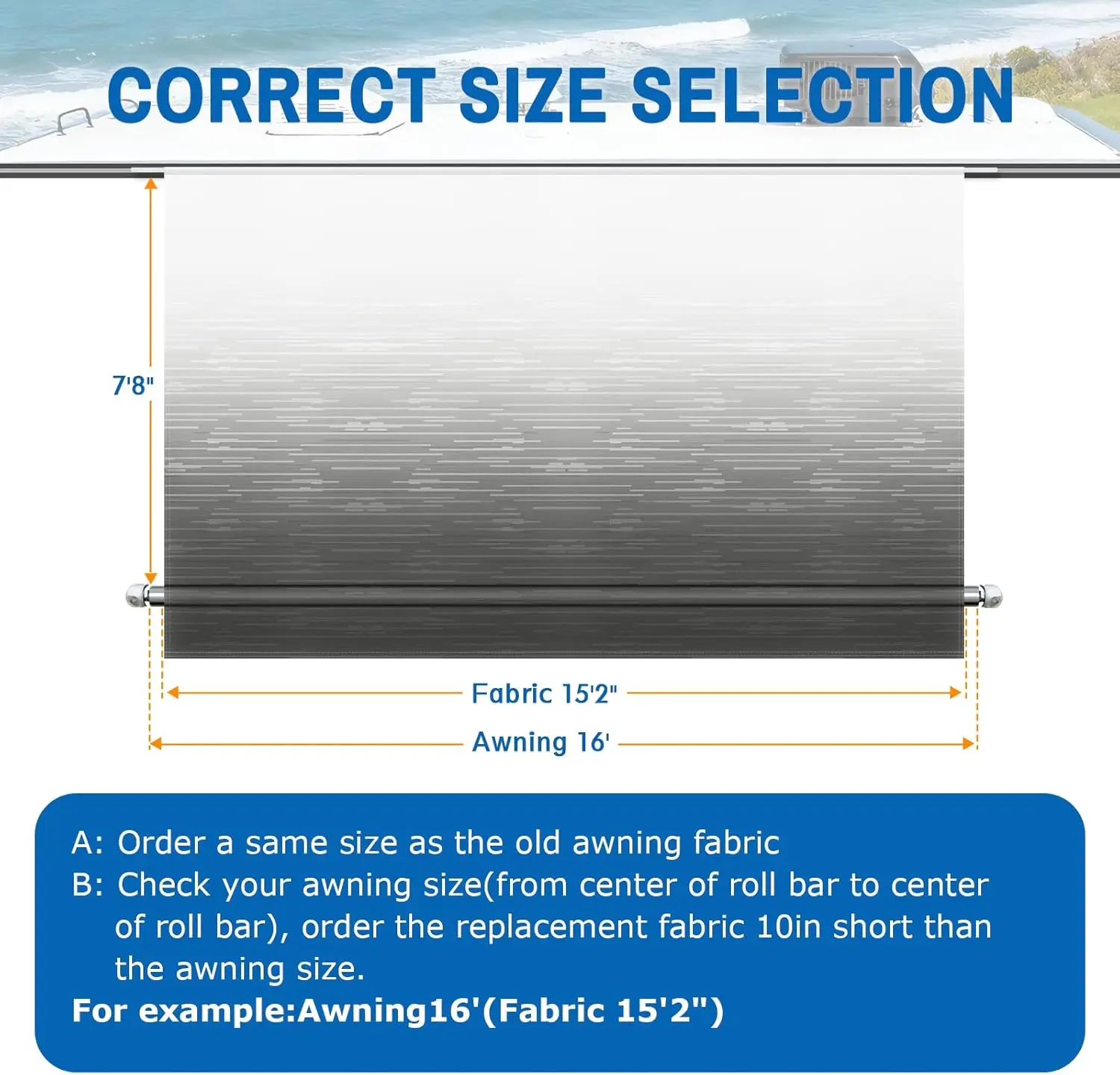 RV, Camper, Trailer, Motorhome Awnings - Grey Fade 15'2'' Heavy Duty Waterproof Vinyl Fabric Replacement