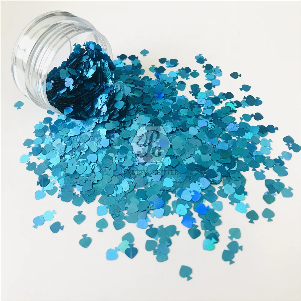 PrettyG 5MM Spade Glitter Sequin Poker Blue Holographic Glitter For Resin DIY Art Craft Nail Makeup Decoration Accessories