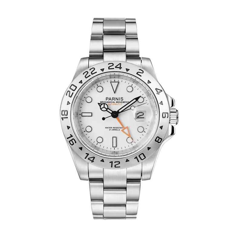 Parnis Men Automatic Watch 40mm Luxury GMT Mechanical Wristwatch 100m Waterproof Luminous Sapphire Mirror NH34