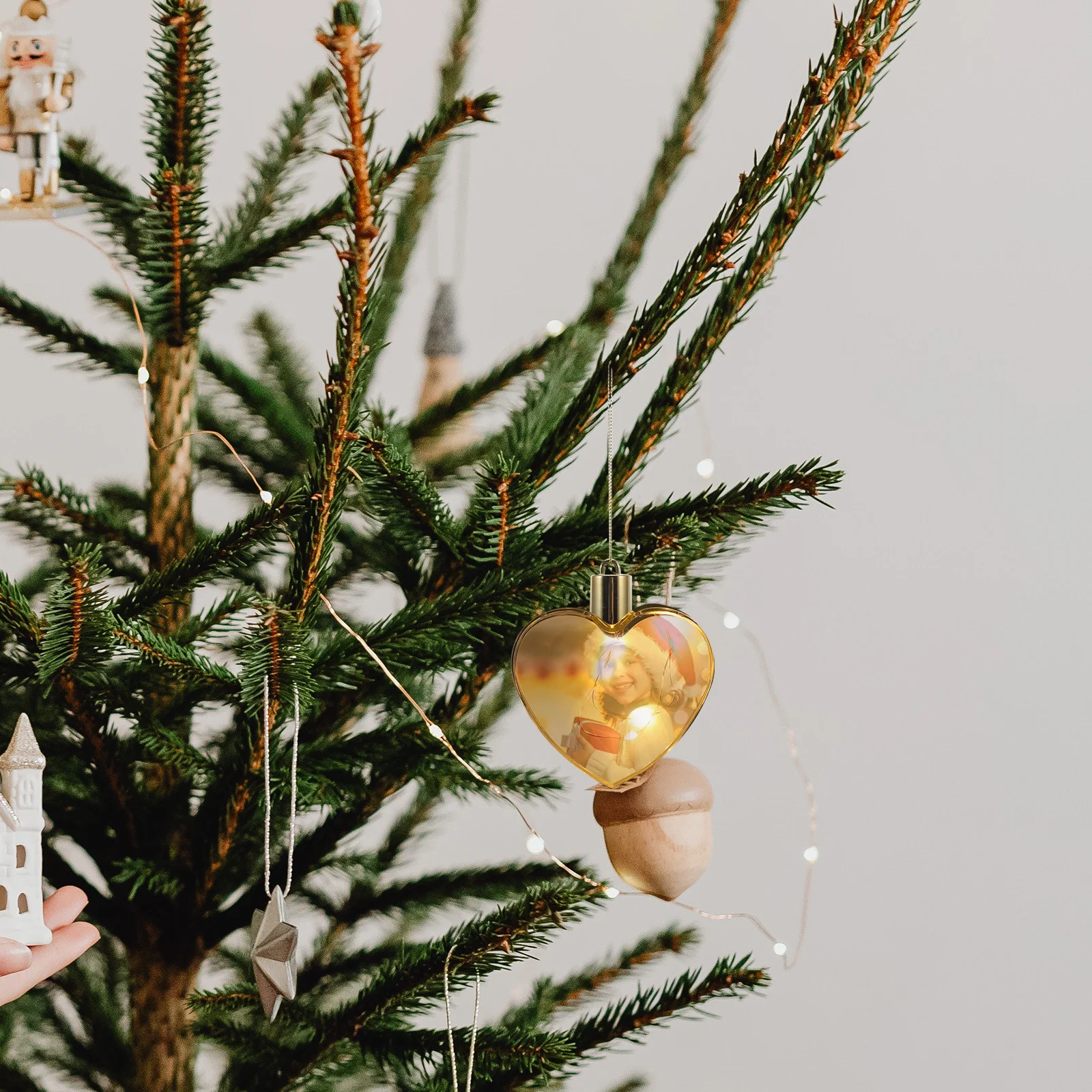 

1Set Heart Sublimation Ornament Blanks LED Hanging Xmas Pendants DIY Blank Heat Transfer DIY Christmas Tree Decor Craft Supplies