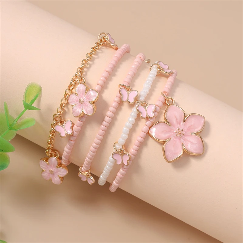 5-teiliges Set Modische Handgefertigte Perlenarmbänder für Frauen, Blumen-Charm-Armbänder, Schmuckgeschenke für Mädchen, Party, Festival – Detail 5