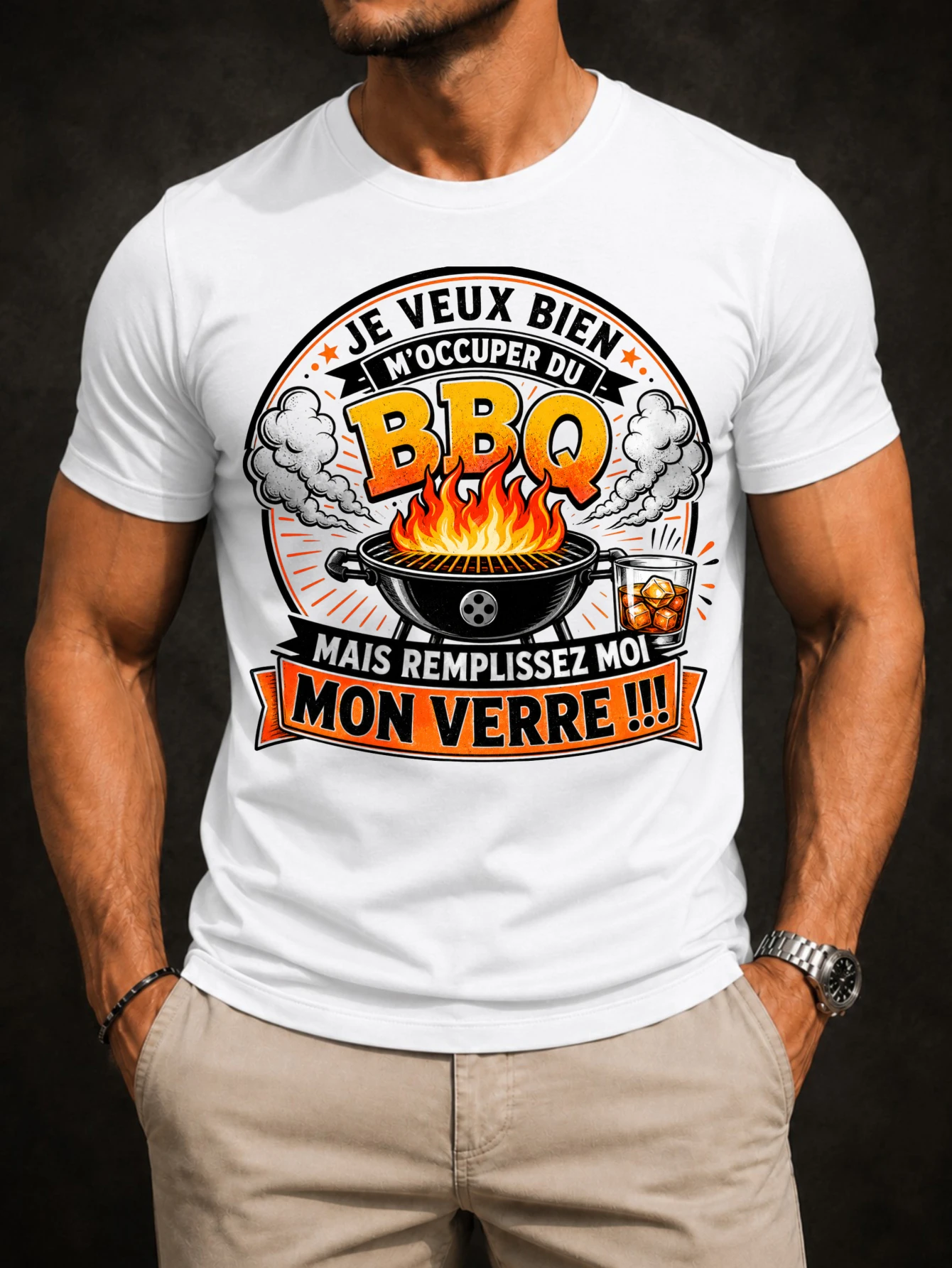Je veux bien profiter du barbecue, mais remplissez mon verre – T-shirt unisexe au style graphique décontracté