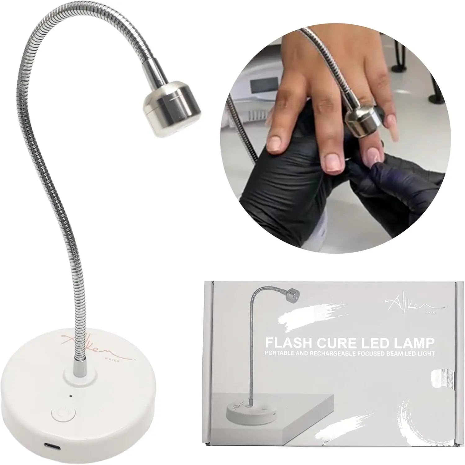 フラッシュキュア UV ネイルランプ – コードレス充電式 LED ジェルライト – シルバー、3W